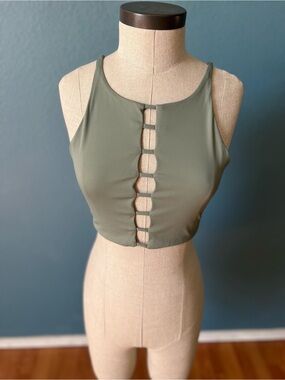 InLUV Olive Green Strappy Front Crop Tank Top yoga fitness workout attire